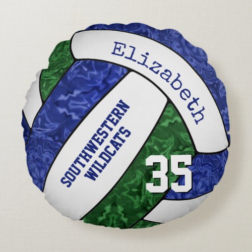 blue green sports team colors girls volleyball round pillow