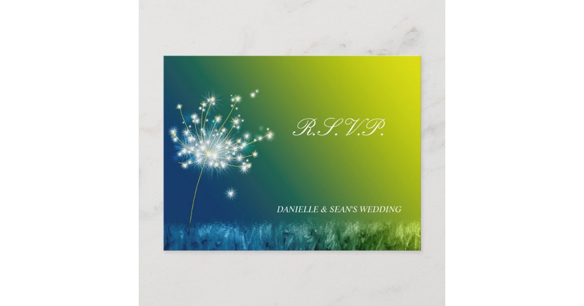 Blue Spring Invitations Blue Green Spring Dandelion Wedding RSVP Invitation Postcard | Zazzle