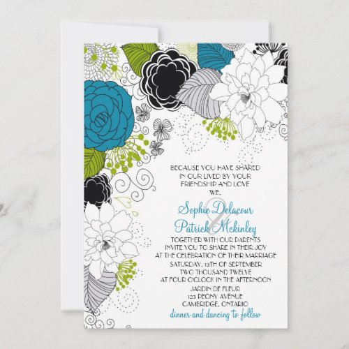 Blue &amp; Green Spring Flowers Wedding Invitations