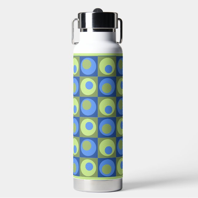 Blue Green Square Dot Geometric Pattern Cold-Hot  Water Bottle (Front)