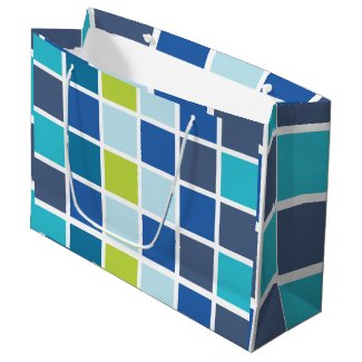 Blue Green Squares Checkered Birthday Large Gift Bag