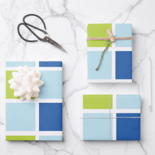 Blue Green Squares Checkered Birthday Wrapping Paper Sheets