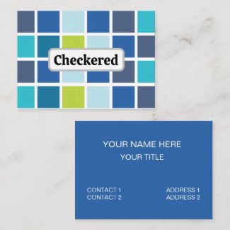 Blue Green Squares Checkered  Business Card