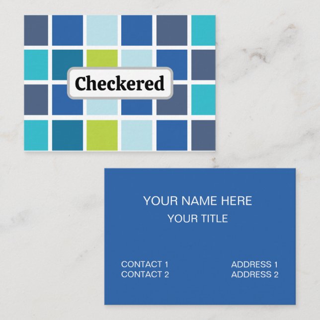 Blue Green Squares Checkered  Business Card (Front/Back)