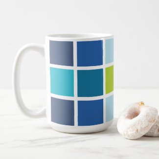Blue Green Squares Checkered  Coffee Mug