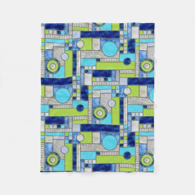 Blue Green Stained Glass Fleece Blanket (Front)