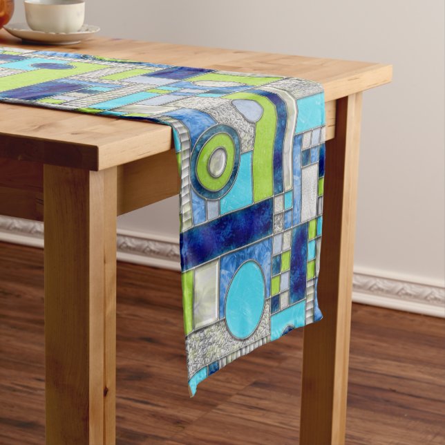 Blue Green Stained Glass Short Table Runner (In Situ)