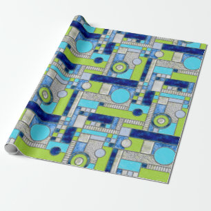 Blue Green Stained Glass Wrapping Paper
