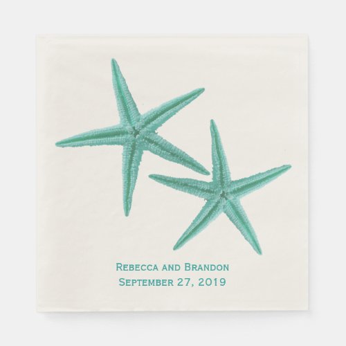 Blue Green Starfish Couple Wedding Paper Napkins