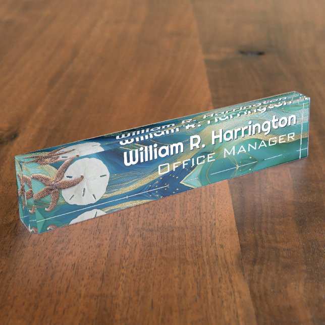 Blue Green Starfish Sand Dollar  Desk Name Plate (Side)