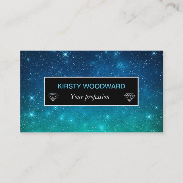 Blue & Green Stars Gradient Twilight Business Card (Front)