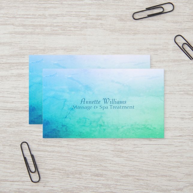 Blue green stone marble faux look business card (Front/Back In Situ)