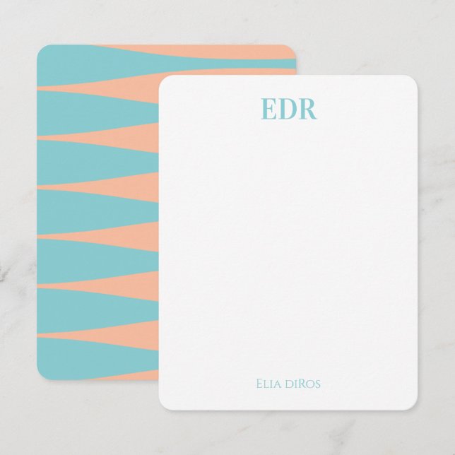 Blue & Green Striation Monogram Note Card (Front/Back)