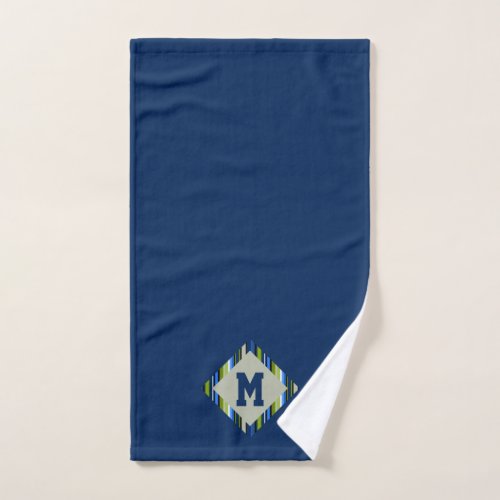 Blue Green Stripe Diamond Monogram Bath Towel Set