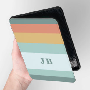 Blue Green Stripe Monogram Kindle Cover