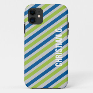 Blue green stripe pattern custom name personal iPhone 11 case