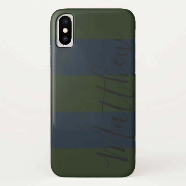 Blue Green Stripe Personalized Name Case-Mate iPhone Case (Back)