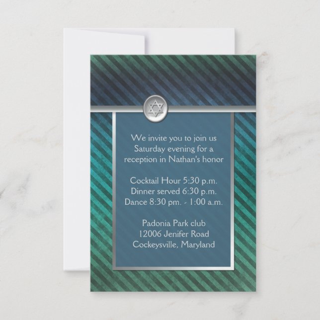 Blue, Green Striped Bar Mitzvah Enclosure Card (Front)