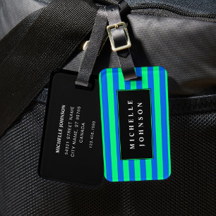 Blue Green Striped Luggage Tag