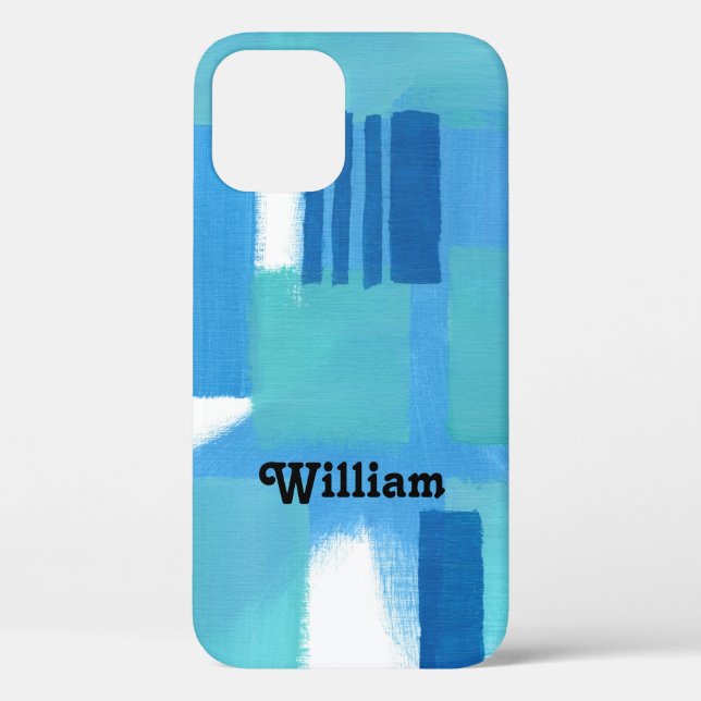 Blue Green Stripes Abstract Design Personalize Cas Case-Mate iPhone Case (Back)