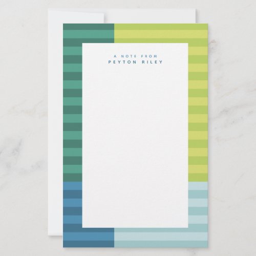 Blue green stripes fun colorful frame personalized stationery