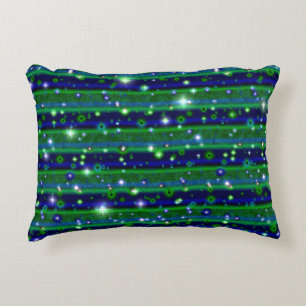 Blue Green Stripes with Stars and Raindrops Accent Pillow