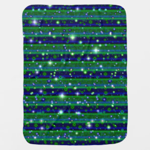 Blue Green Stripes with Stars and Raindrops Baby Blanket