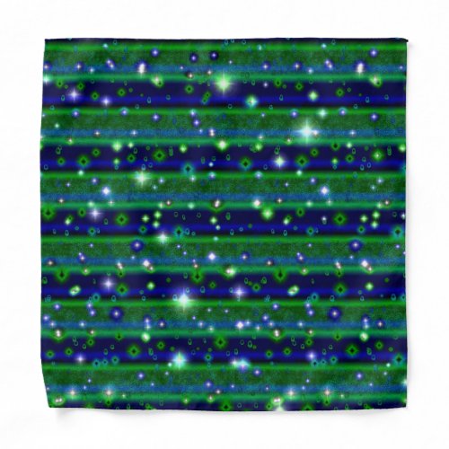 Blue Green Stripes with Stars and Raindrops Bandana