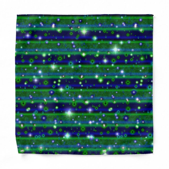 Blue Green Stripes with Stars and Raindrops Bandana (Front)