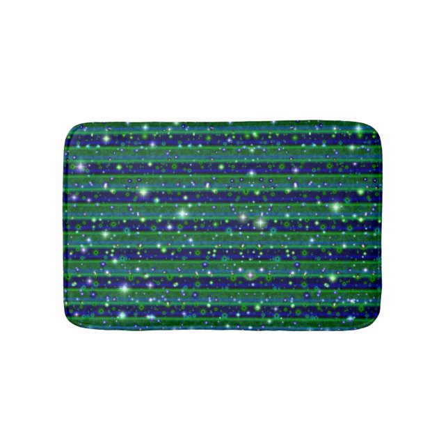 Blue Green Stripes with Stars and Raindrops Bath Mat (Front)
