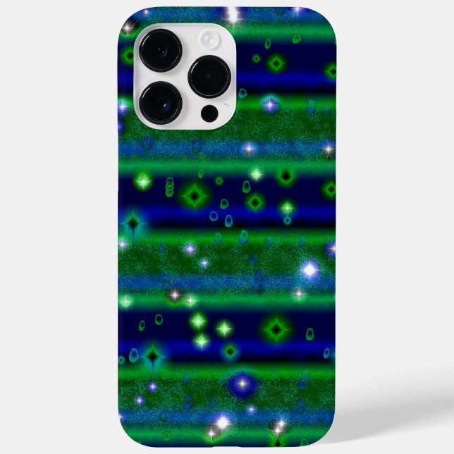 Blue Green Stripes with Stars and Raindrops Case-Mate iPhone Case (Back)