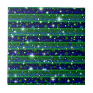 Blue Green Stripes with Stars and Raindrops Ceramic Tile