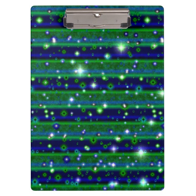 Blue Green Stripes with Stars and Raindrops Clipboard (Front)