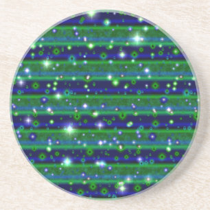 Blue Green Stripes with Stars and Raindrops Coaster