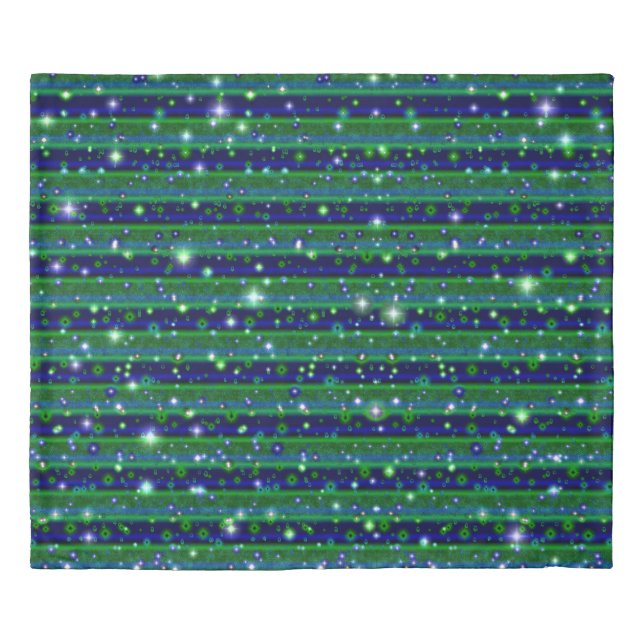 Blue Green Stripes with Stars and Raindrops Duvet Cover (Front)