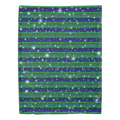 Blue Green Stripes with Stars and Raindrops Duvet Cover