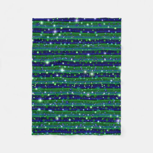 Blue Green Stripes with Stars and Raindrops Fleece Blanket