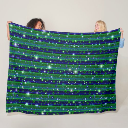 Blue Green Stripes with Stars and Raindrops Fleece Blanket