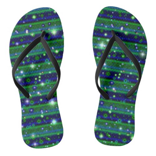 Blue Green Stripes with Stars and Raindrops Flip Flops