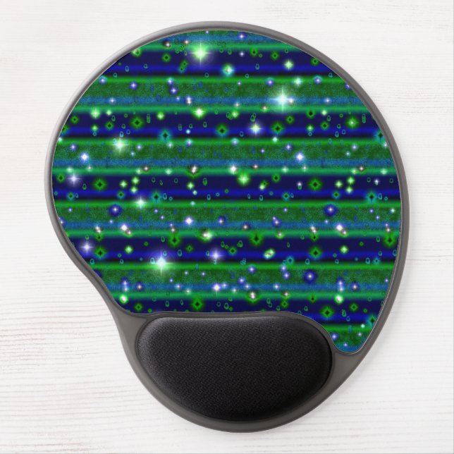 Blue Green Stripes with Stars and Raindrops Gel Mouse Pad (Front)