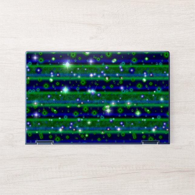 Blue Green Stripes with Stars and Raindrops HP Laptop Skin (Front)