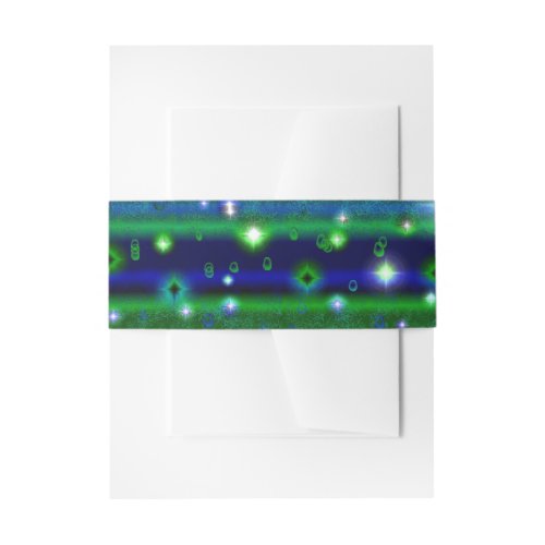 Blue Green Stripes with Stars and Raindrops Invitation Belly Band