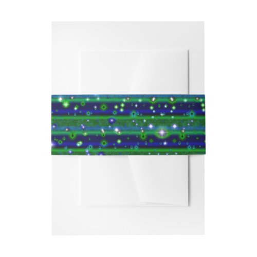 Blue Green Stripes with Stars and Raindrops Invitation Belly Band