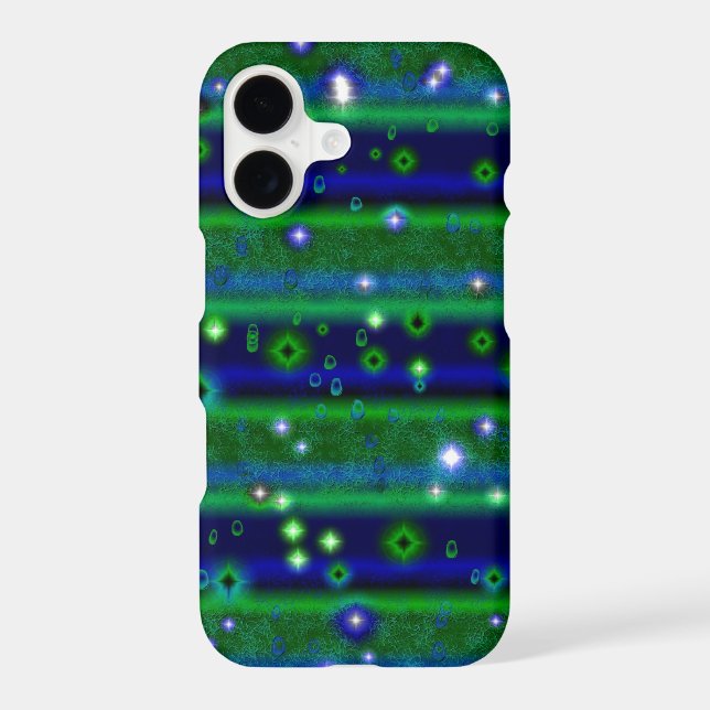 Blue Green Stripes with Stars and Raindrops iPhone Case (Back)