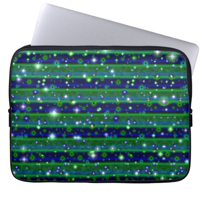 Blue Green Stripes with Stars and Raindrops Laptop Sleeve (Front)