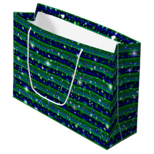 Blue Green Stripes with Stars and Raindrops Large Gift Bag