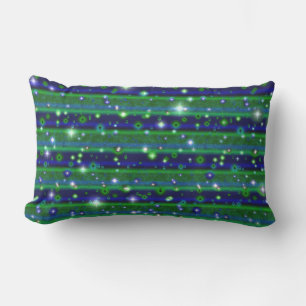 Blue Green Stripes with Stars and Raindrops Lumbar Pillow