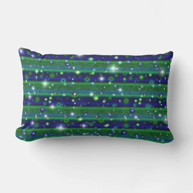 Blue Green Stripes with Stars and Raindrops Lumbar Pillow (Front)