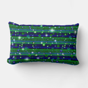 Blue Green Stripes with Stars and Raindrops Lumbar Pillow
