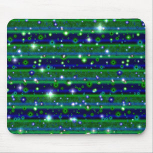 Blue Green Stripes with Stars and Raindrops Mouse Pad